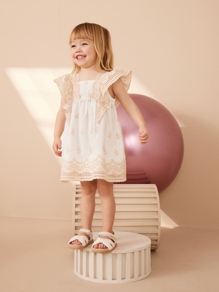 White/Cream Cotton Broderie Dress (3mths-8yrs) - Image 1 of 1