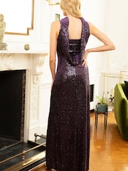 Hot Squash Purple Cowl Back Maxi Velvet Dress - Image 2 of 3