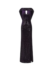 Hot Squash Purple Cowl Back Maxi Velvet Dress - Image 3 of 3