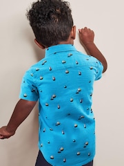 Blue Boat Print Short Sleeve Linen Cotton Shirt (3mths-7yrs) - Image 2 of 5