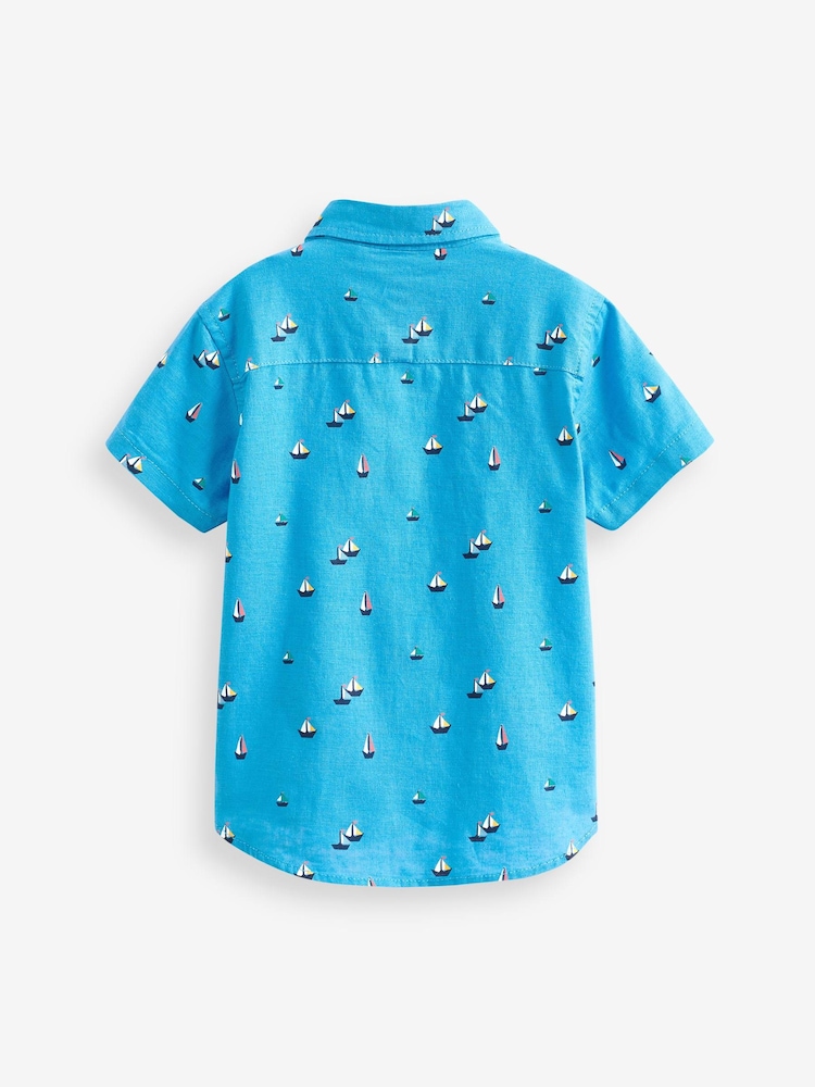 Blue Boat Print Short Sleeve Linen Cotton Shirt (3mths-7yrs) - Image 5 of 5 Blue Boat Print Short Sleeve Linen Cotton Shirt (3mths-7yrs) - Image 5 of 5