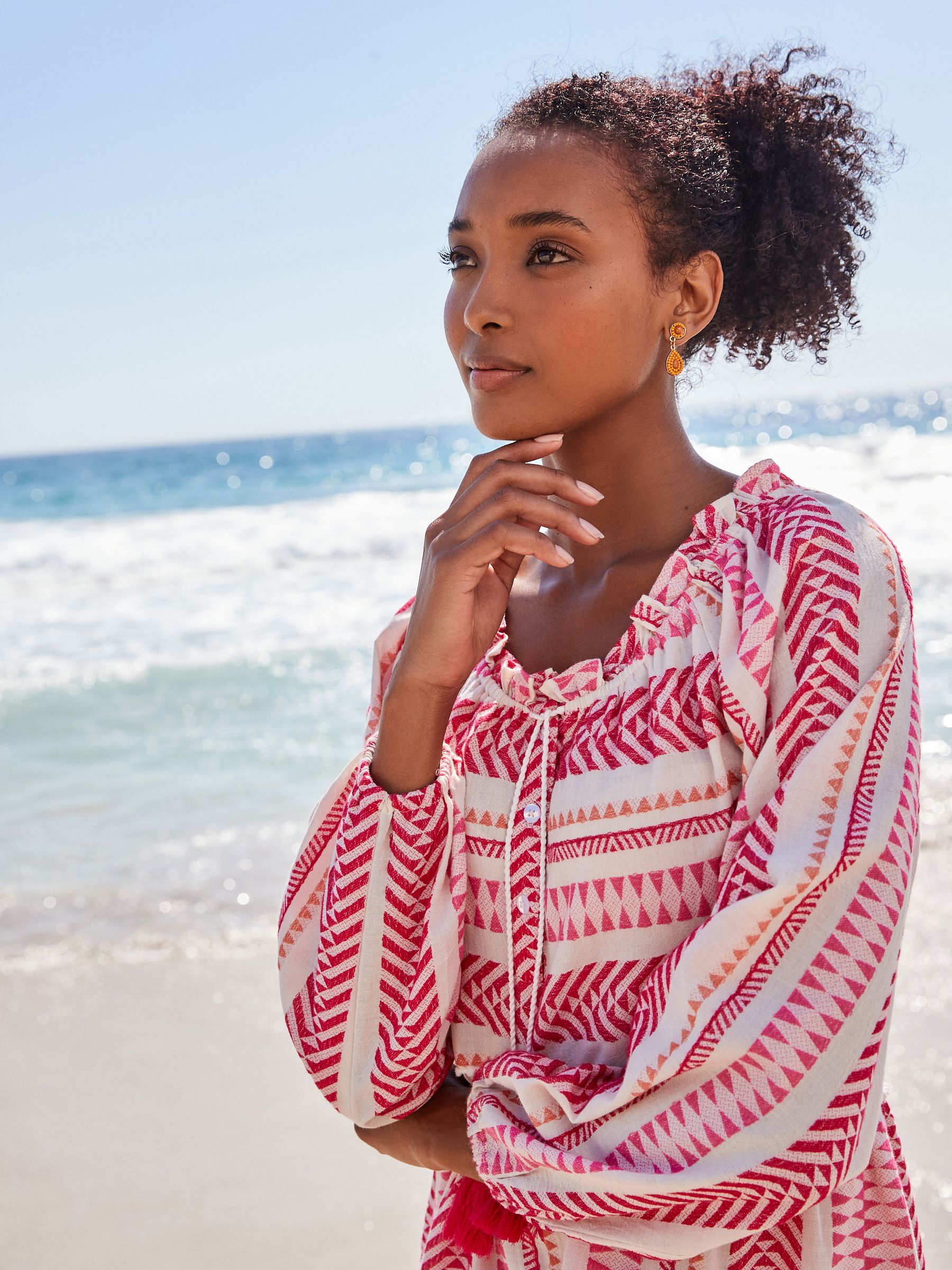 Buy Bright Pink White Jacquard Kaftan Mini Summer Dress from Next Luxembourg
