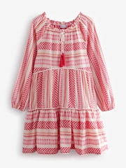 Hellrosa/Weiß - Kurzes Kaftan-Sommerkleid aus Jacquard - Bild 3 von 4