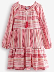 Hellrosa/Weiß - Kurzes Kaftan-Sommerkleid aus Jacquard - Bild 4 von 4