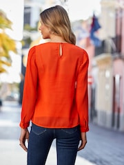 Sosandar Orange Pleat Sleeve Tunic Top - Image 2 of 5