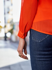 Sosandar Orange Pleat Sleeve Tunic Top - Image 5 of 5