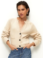 Nevtralna rjava - 100% Bombaž Roll Edge Pocket Detail Cardigan - Slika 1 iz 7