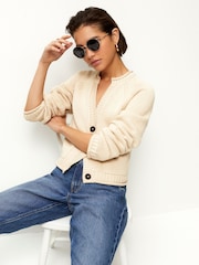 Nevtralna rjava - 100% Bombaž Roll Edge Pocket Detail Cardigan - Slika 3 iz 7
