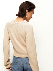 Nevtralna rjava - 100% Bombaž Roll Edge Pocket Detail Cardigan - Slika 4 iz 7