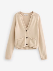 Nevtralna rjava - 100% Bombaž Roll Edge Pocket Detail Cardigan - Slika 6 iz 7