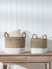 Pacific Set of 2 White Banana Leaf Two Tone Storage Baskets - Image 1 of 4