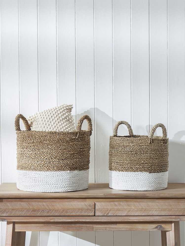Pacific Set of 2 White Banana Leaf Two Tone Storage Baskets - Image 1 of 4