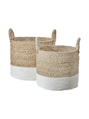 Pacific Set of 2 White Banana Leaf Two Tone Storage Baskets - Image 2 of 4