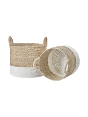 Pacific Set of 2 White Banana Leaf Two Tone Storage Baskets - Image 3 of 4