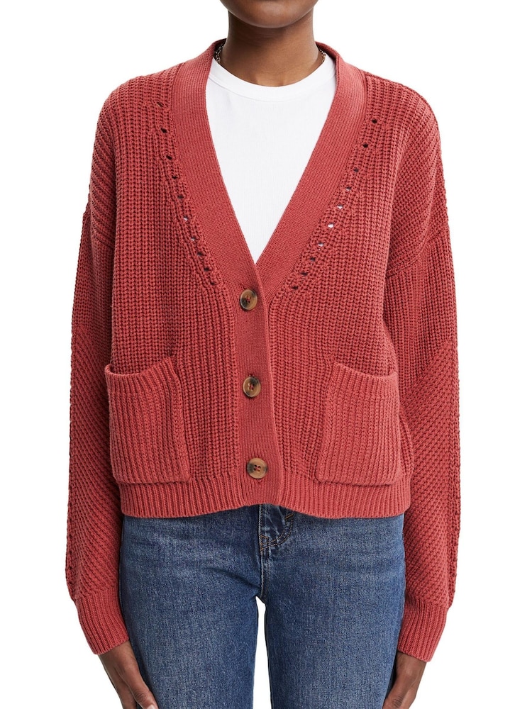 Esprit Orange Terracotta Chunky-Knit Cotton Blend Cardigan - Image 1 of 7