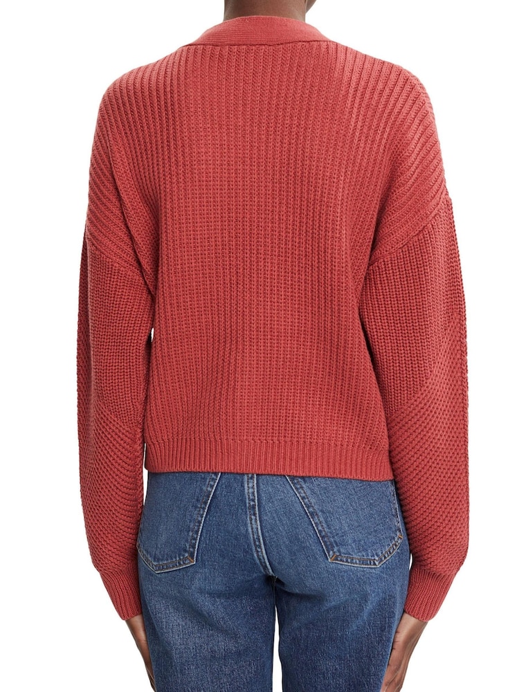 Esprit Orange Terracotta Chunky-Knit Cotton Blend Cardigan - Image 2 of 7