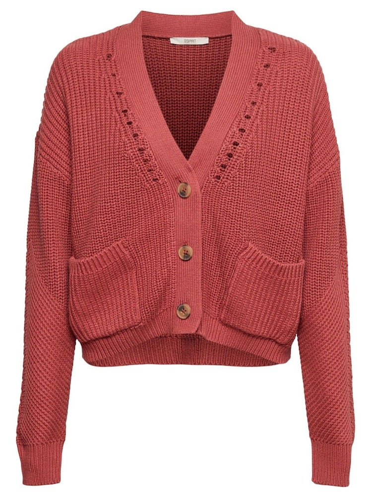 Esprit Orange Terracotta Chunky-Knit Cotton Blend Cardigan - Image 7 of 7