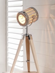 Pacific Natural Wood And Silver Tripod Table Lamp - Image 1 of 4