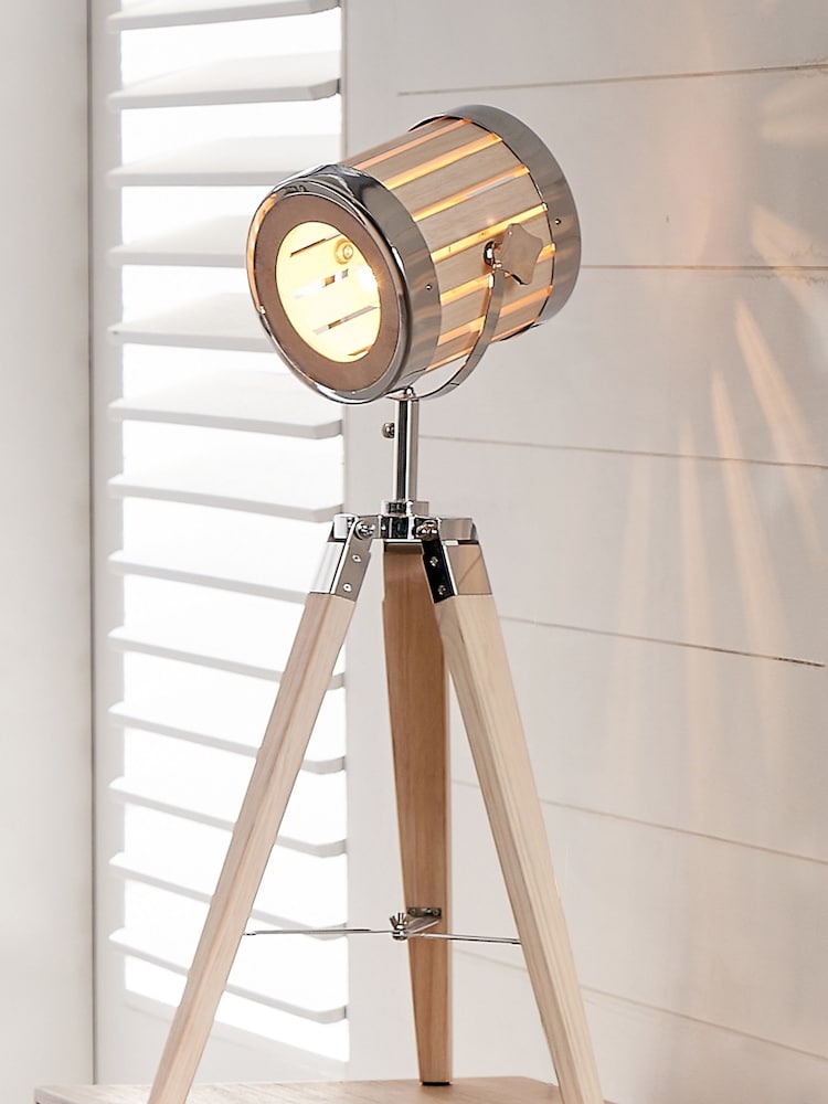 Pacific Natural Wood And Silver Tripod Table Lamp - Image 1 of 4