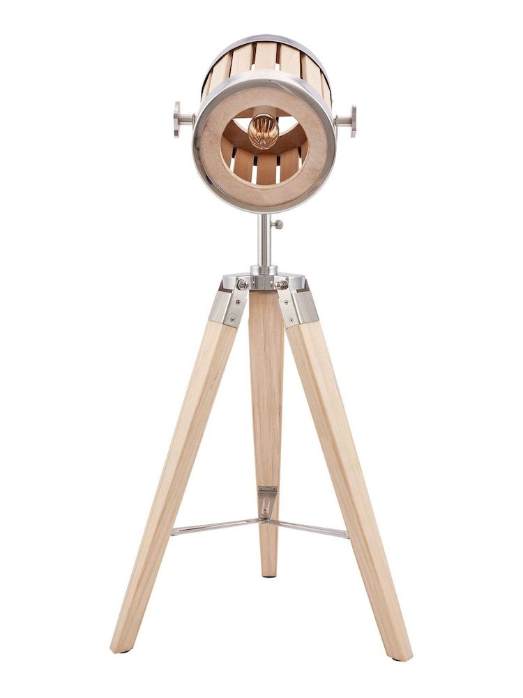 Pacific Natural Wood And Silver Tripod Table Lamp - Image 2 of 4