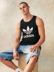 adidas Originals Black Adicolor Classics Trefoil 100% Cotton Tank Top - Image 4 of 7