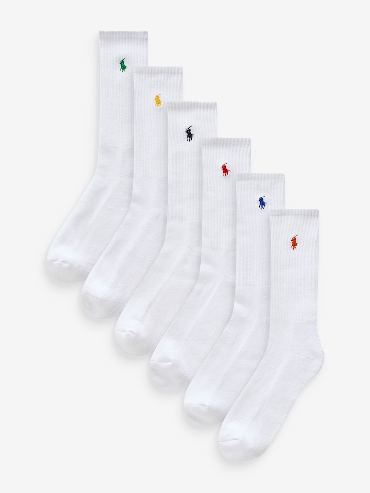 Polo Ralph Lauren Off White Ribbed Crew Socks 6 Pack - Image 1 of 9 Polo Ralph Lauren Off White Ribbed Crew Socks 6 Pack - Image 1 of 9
