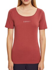 Esprit Orange Terracotta Rhinestones Logo 100% Cotton T-Shirt - Image 1 of 7