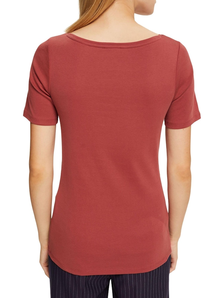 Esprit Orange Terracotta Rhinestones Logo 100% Cotton T-Shirt - Image 2 of 7
