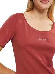 Esprit Orange Terracotta Rhinestones Logo 100% Cotton T-Shirt - Image 5 of 7