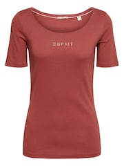 Esprit Orange Terracotta Rhinestones Logo 100% Cotton T-Shirt - Image 6 of 7