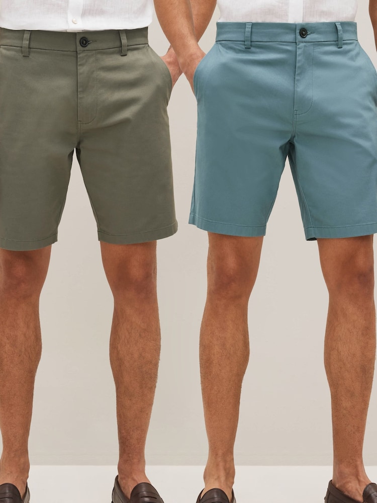 Blue/Green 2 Pack Stretch Chino Shorts - Image 1 of 12