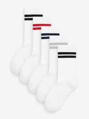 Blanco/azul/rojo - Pack de 5 calcetines de alto contenido en algodón con diseño ribeteado de canalé y plantilla acolchada - Imagen 1 de 6