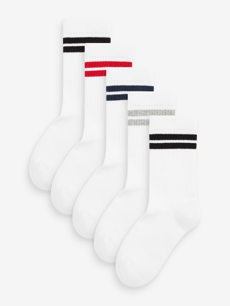 Blanco/azul/rojo - Pack de 5 calcetines de alto contenido en algodón con diseño ribeteado de canalé y plantilla acolchada - Imagen 1 de 6 Blanco/azul/rojo - Pack de 5 calcetines de alto contenido en algodón con diseño ribeteado de canalé y plantilla acolchada - Imagen 1 de 6