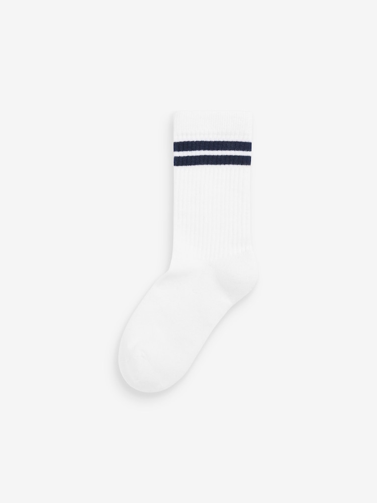 White/Blue/Red Cushioned Footbed Cotton Rich Ribbed Tipped Socks 5 Pack - Image 5 of 6