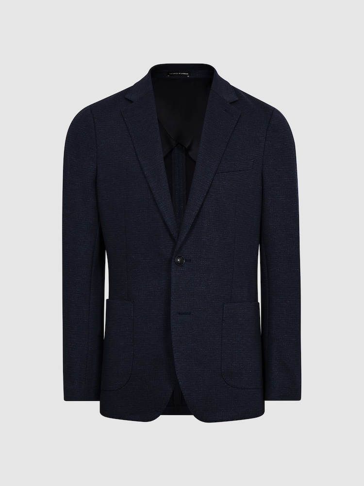 Reiss Navy Sob Single Breasted Jersey Textured Slim Fit Blazer - Image 2 of 10