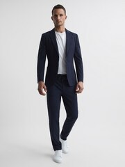 Reiss Navy Sob Single Breasted Jersey Textured Slim Fit Blazer - Image 3 of 10