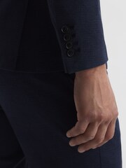 Reiss Navy Sob Single Breasted Jersey Textured Slim Fit Blazer - Image 4 of 10