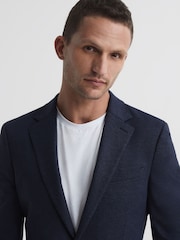 Reiss Navy Sob Single Breasted Jersey Textured Slim Fit Blazer - Image 6 of 10