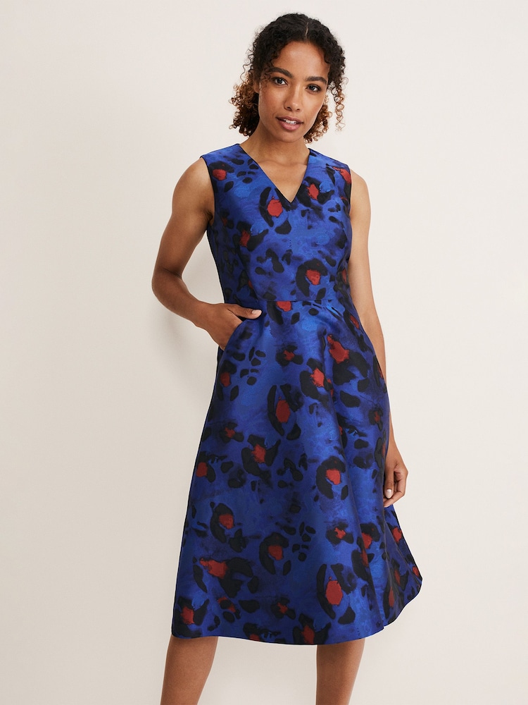 Phase Eight Blue Clarisse Print Jacquard Dress - Image 1 of 6