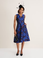 Phase Eight Blue Clarisse Print Jacquard Dress - Image 3 of 6