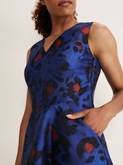 Phase Eight Blue Clarisse Print Jacquard Dress - Image 5 of 6