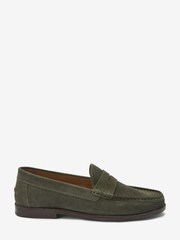Khaki Green Suede Penny Loafers - Image 3 of 6
