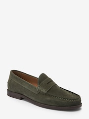 Khaki Green Suede Penny Loafers - Image 4 of 6