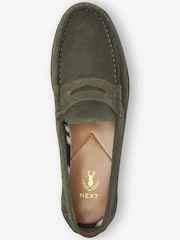 Khaki Green Suede Penny Loafers - Image 5 of 6