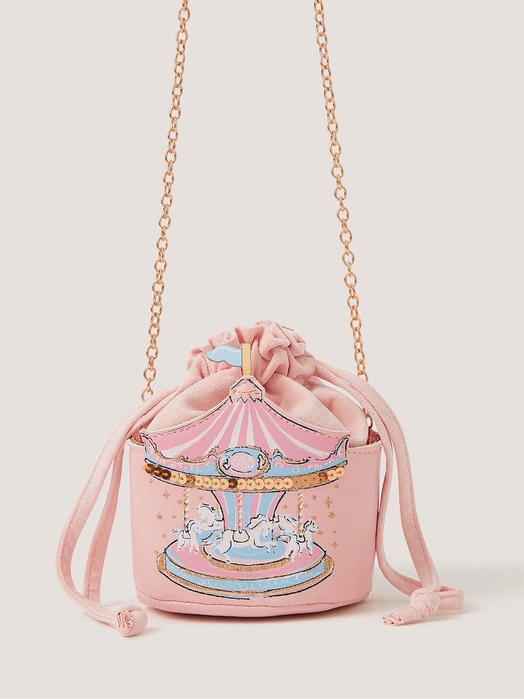Monsoon Pink Carousel Print Drawstring Cross-Body Bag - Image 1 of 4 Monsoon Pink Carousel Print Drawstring Cross-Body Bag - Image 1 of 4