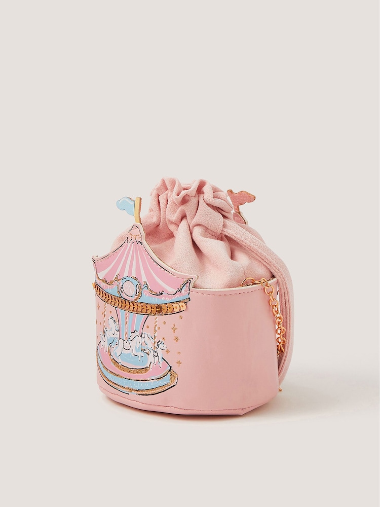 Monsoon Pink Carousel Print Drawstring Cross-Body Bag - Image 2 of 4 Monsoon Pink Carousel Print Drawstring Cross-Body Bag - Image 2 of 4
