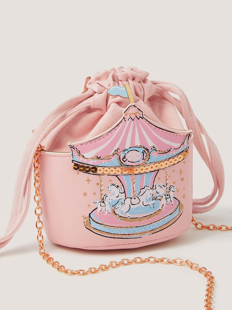 Monsoon Pink Carousel Print Drawstring Cross-Body Bag - Image 4 of 4 Monsoon Pink Carousel Print Drawstring Cross-Body Bag - Image 4 of 4