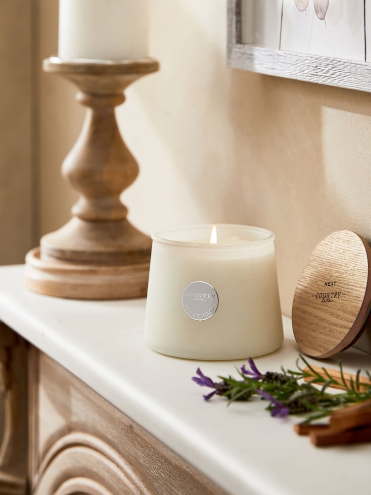 White Country Luxe Spa Retreat Lavender and Geranium Single Wick Scented Candle - Image 1 of 4