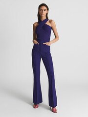 Reiss Purple Dylan Flared High Rise Trousers - Image 1 of 6