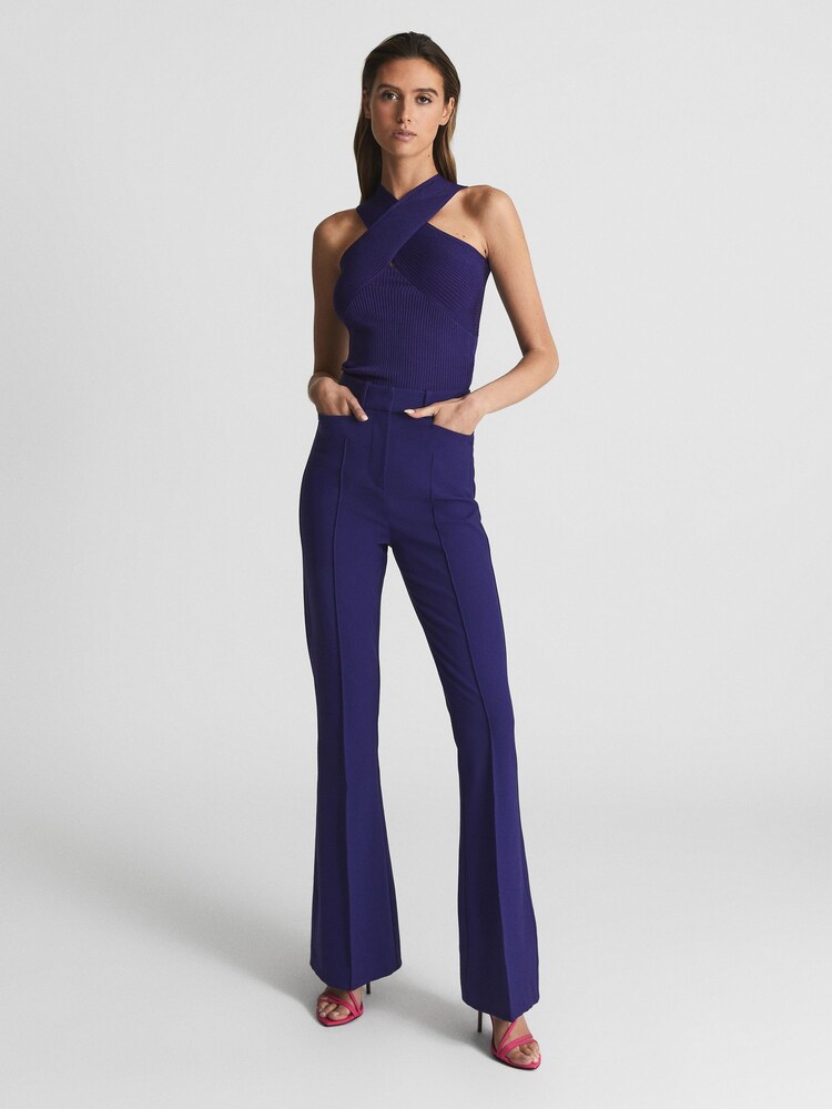 Reiss Purple Dylan Flared High Rise Trousers - Image 1 of 6